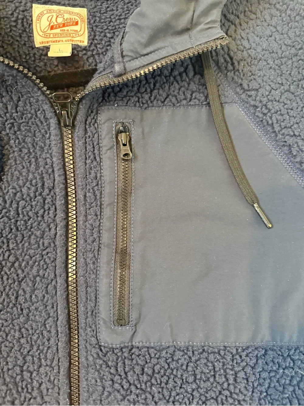 J. Crew Sherpa Full Zip Hoodie Jacket Navy Large